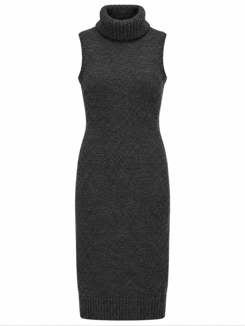 Ralph Lauren Charcoal Sleeveless Turtleneck Knit Midi Dress